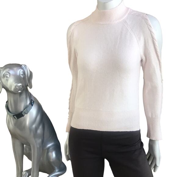 1. State Cold Shoulder Turtleneck Light Pink Lace Up Sleeve Women's Size XXS - Picture 1 of 8